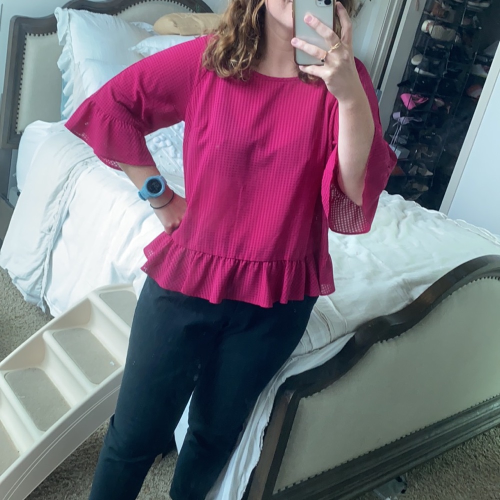 magenta plaid peplum top